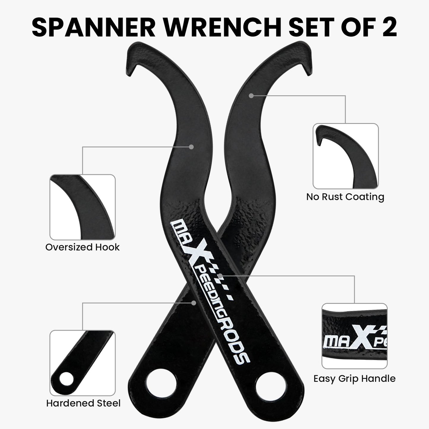 1 pair Steel Coilover C Spanner Hook Wrench Universal Coil Over Spring Black