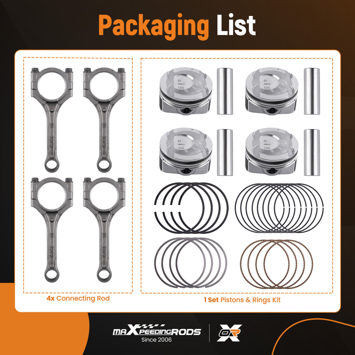 4 Pcs Connecting Rod Piston For 2012-2015 2016 compatible For Hyundai Accent compatible For Kia Rio 1.6L DOHC
