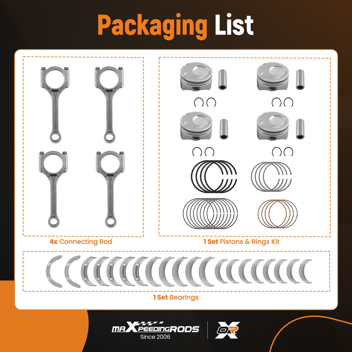 Engine Piston Kit Connecting Rod Main Bearings compatible For Hyundai Kia 2.0L 2014-2018