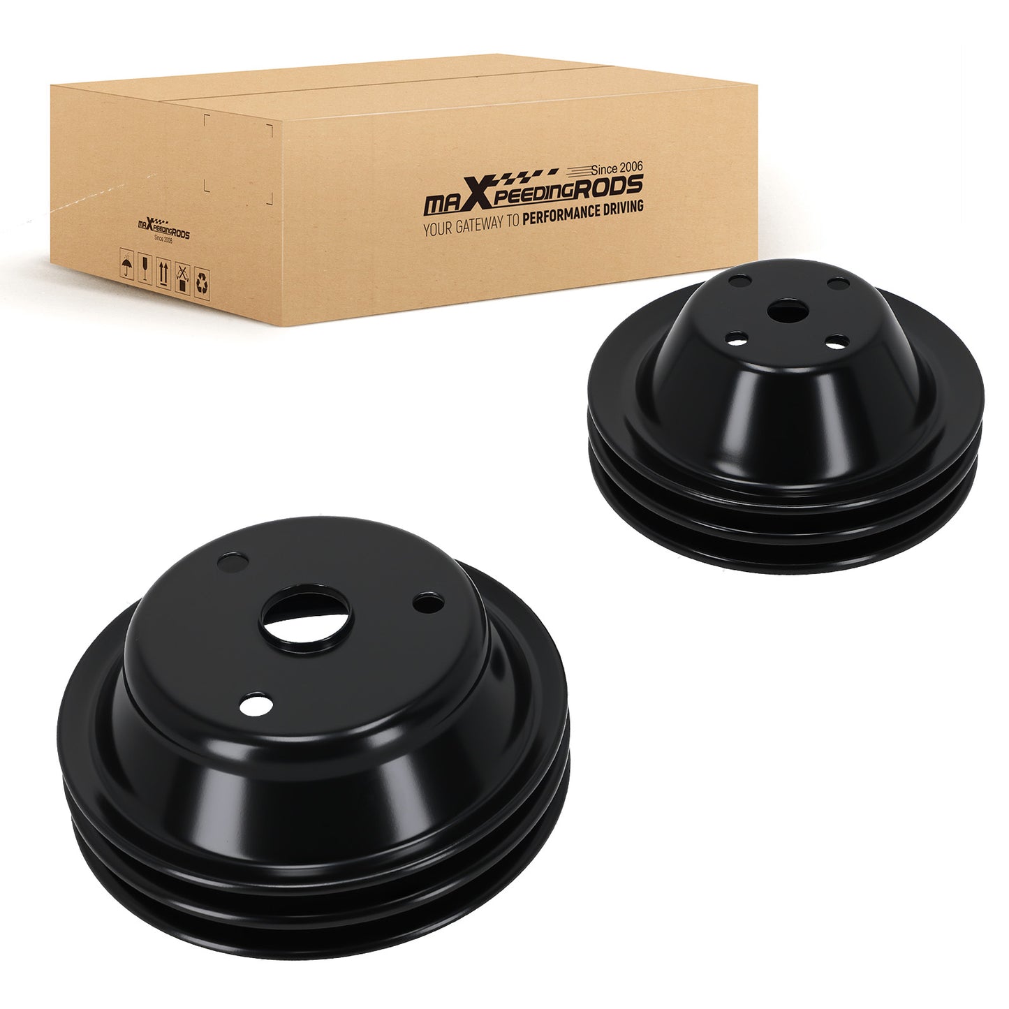 Double Groove Black Steel Long Water Pump Crankshaft Pulley compatible For CHEVROLET SMALL