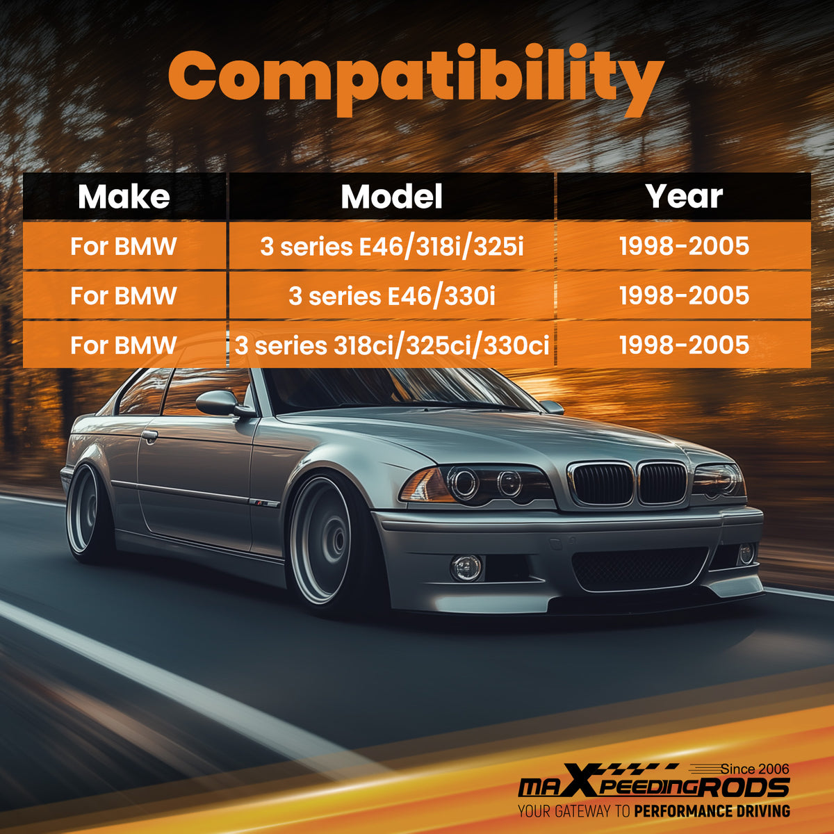 Front Upper Strut Bar Engine Suspension Tower Brace compatible For BMW E46 3 Series 98-05