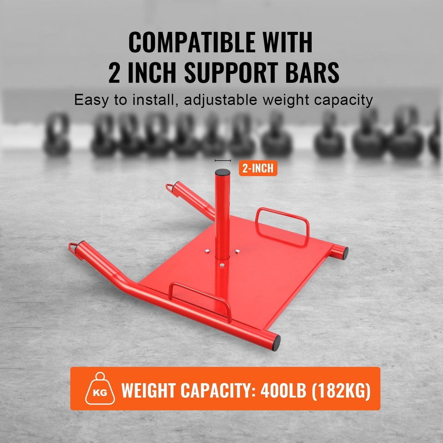 Weight Training Pull Sled, Fitness Strength Speed Training Sled, Steel Power Sled Workout Equipment for Athletic Exercise and Speed Improvement, Suitable for 2" Weight Plate, Red