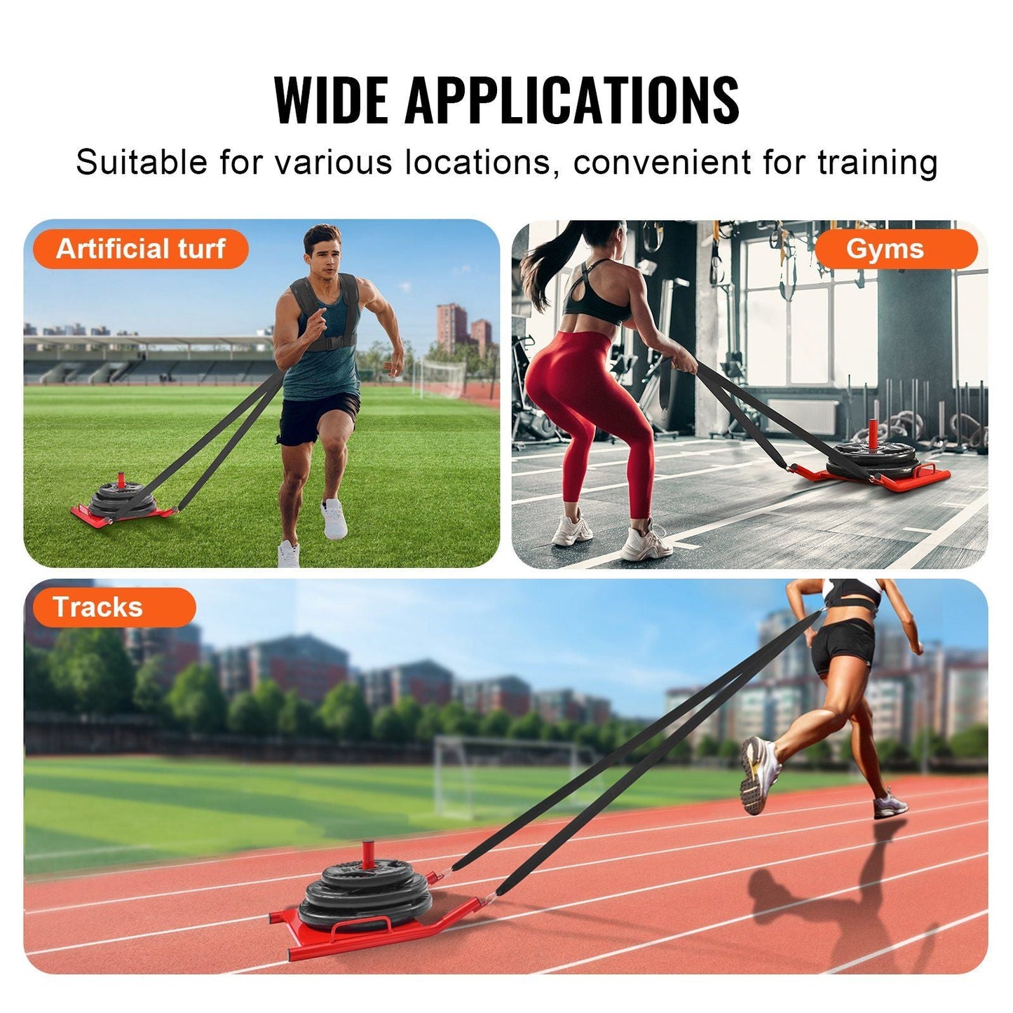 Weight Training Pull Sled, Fitness Strength Speed Training Sled, Steel Power Sled Workout Equipment for Athletic Exercise and Speed Improvement, Suitable for 2" Weight Plate, Red