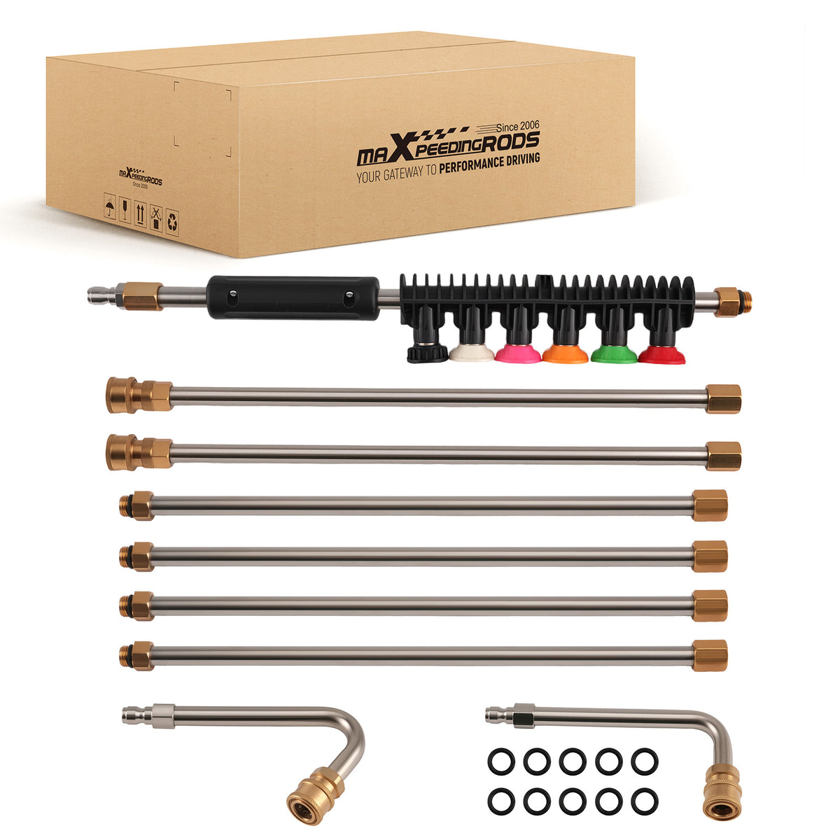 High Pressure Washer Extension Wand 4000PSI 6 Tips 30° 90° Curved Rod Set