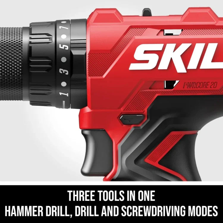 SKIL HD6280B-11 Brushless 20V Hammer Drill Kit, with 75-Pc. Drill & Drive Bit Set with Interlocking Case