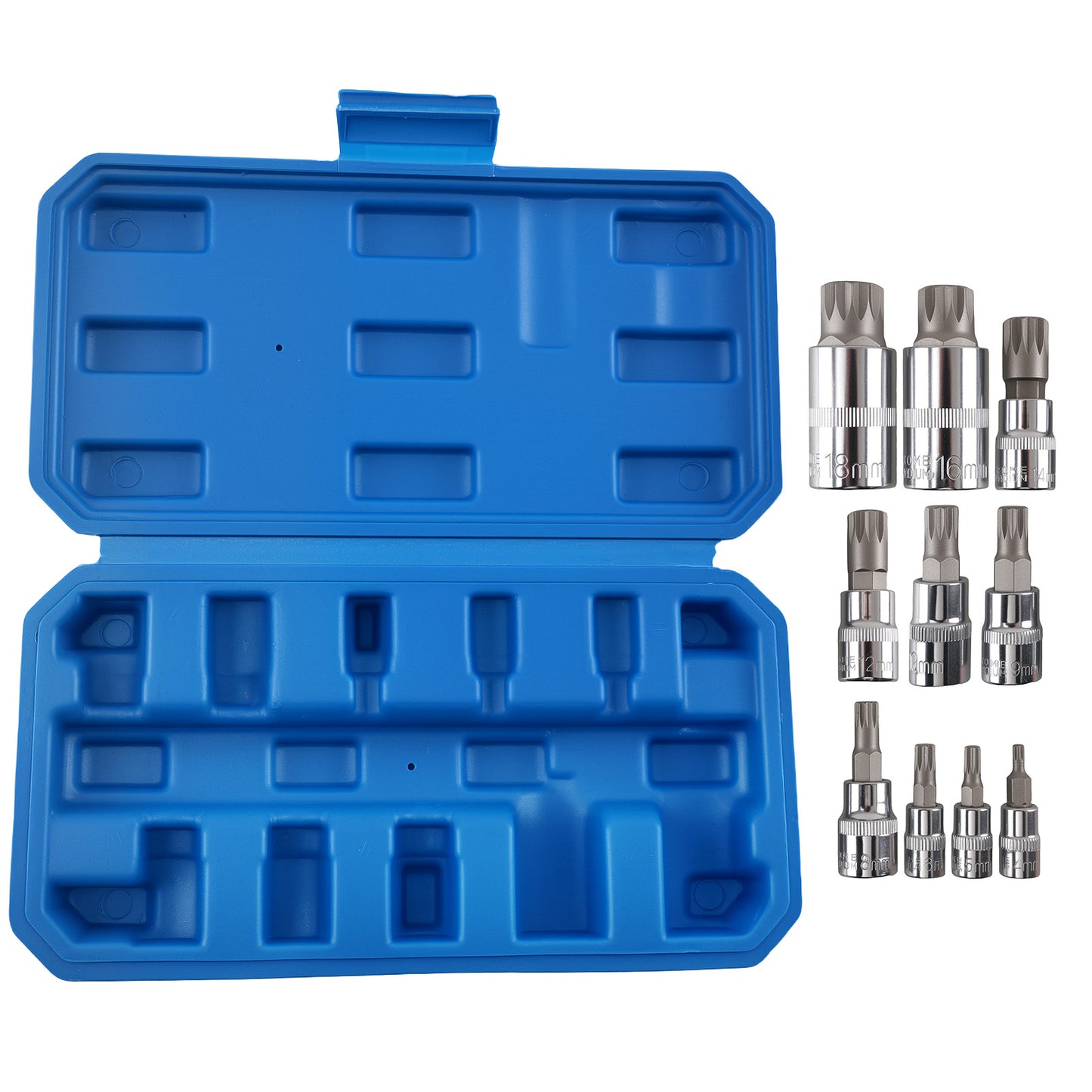 1/4 3/8 1/2 Drive CRV Spline Triple Square Socket 10PC M4-M18 Bit Set