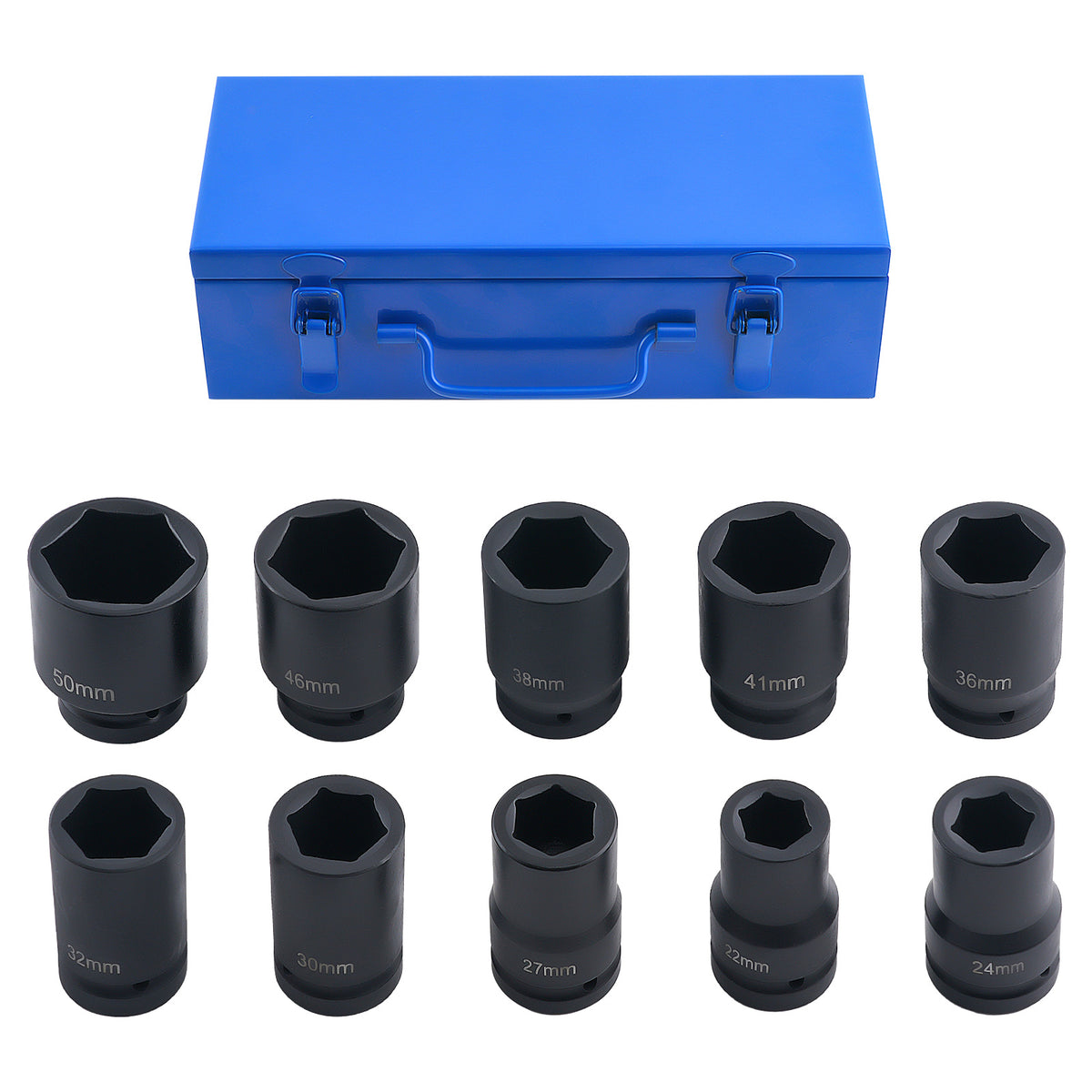 10pc 1in 6-Point Drive Impact Socket 22-50mm Metric CR-V Heavy Duty Kit