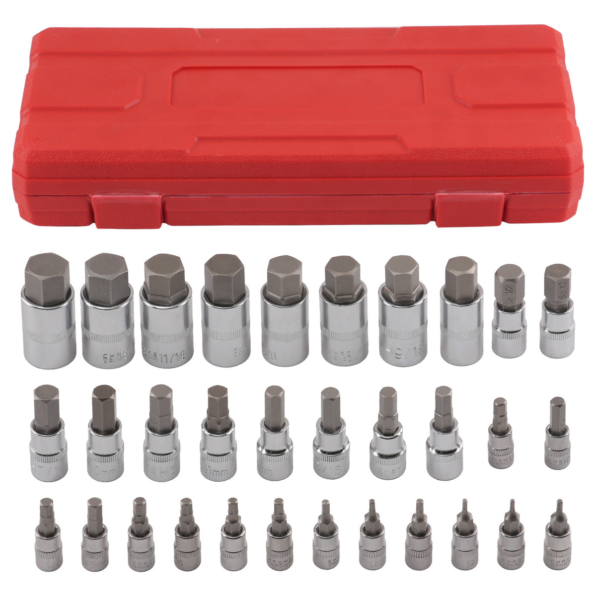 32 Piece Chrome Hex Bit Socket Set 1/4 3/8 1/2 Drive S2 Steel Metric