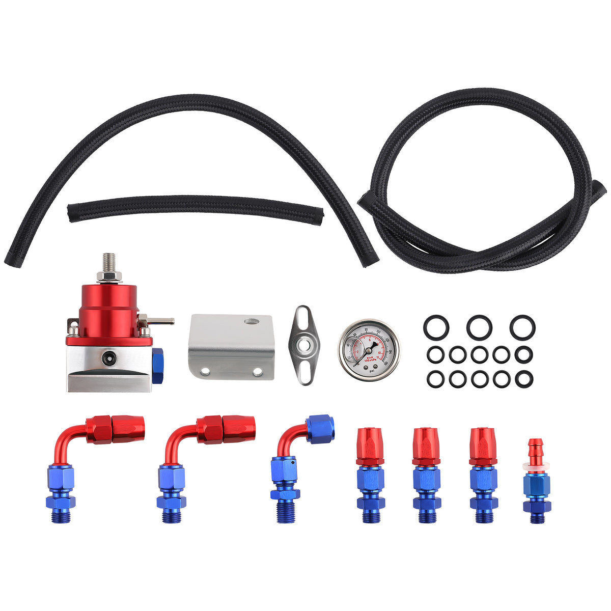 Adjustable Fuel Pressure Regulator Kit + 100psi Gauge AN-6 Fitting End New