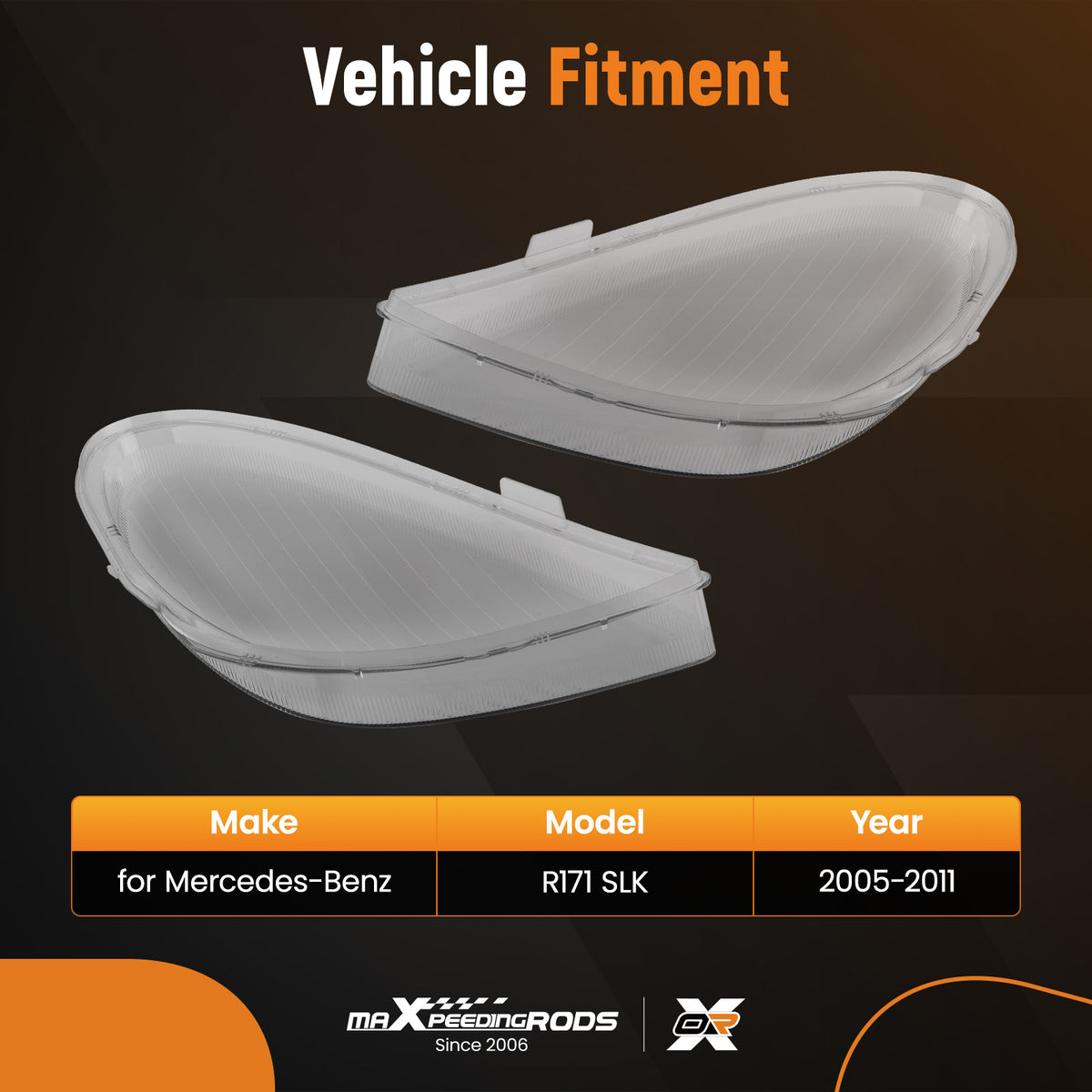 A Pair Headlamp Headlight Lens Cover compatible For Mercedes-Benz R171 SLK 2005-2011 Clear