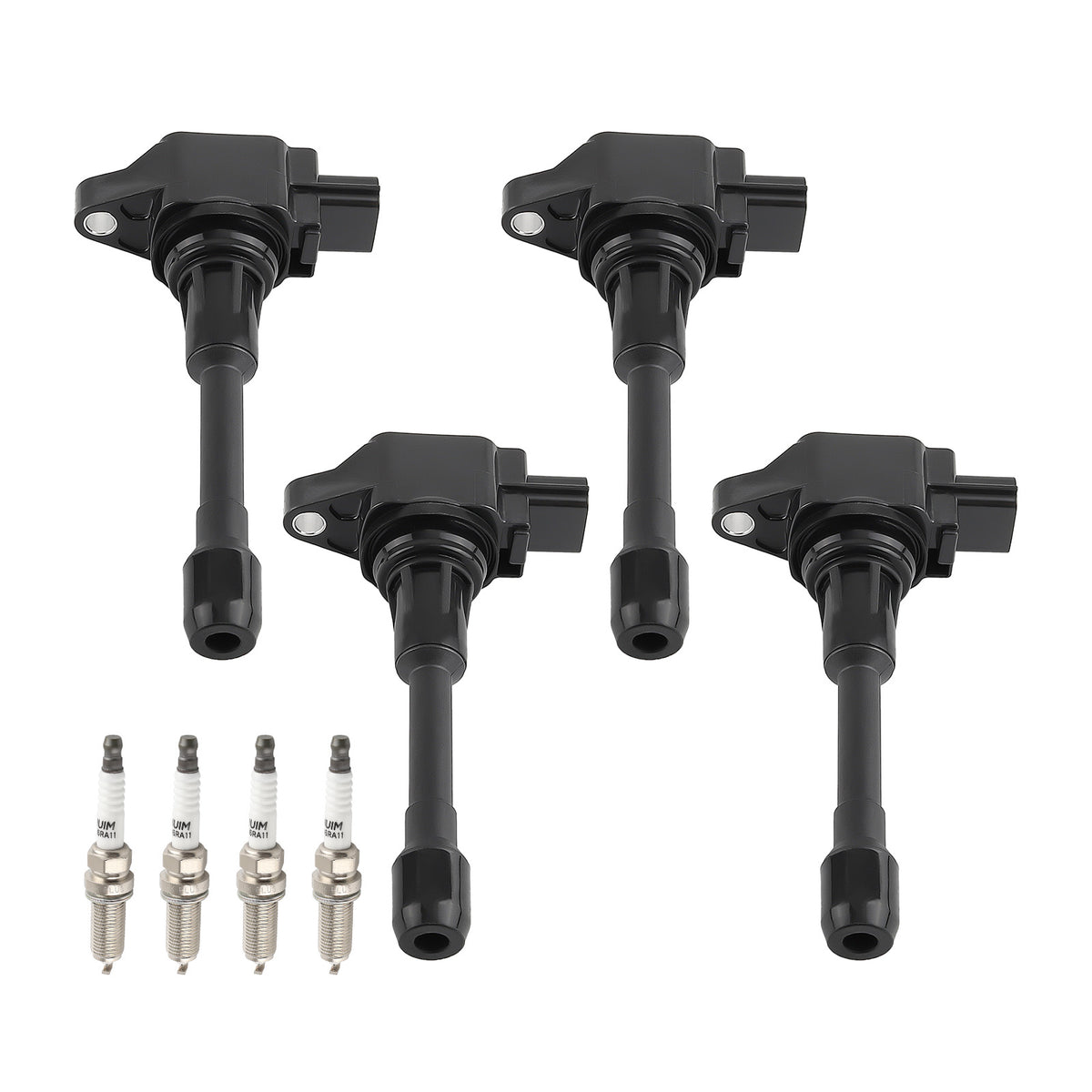 Pack of 4 Ignition Coil + Spark Plugs compatible For Nissan Altima Cube March NP300 Rogue