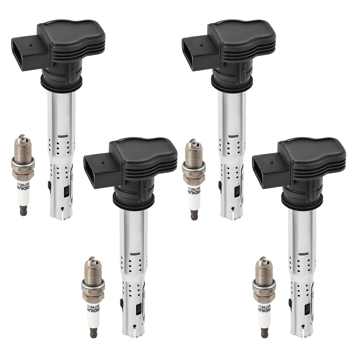 4 Ignition Coils + Spark Plugs compatible For Audi VW Beetle CC Eos compatible For Golf GTI Jetta UF575