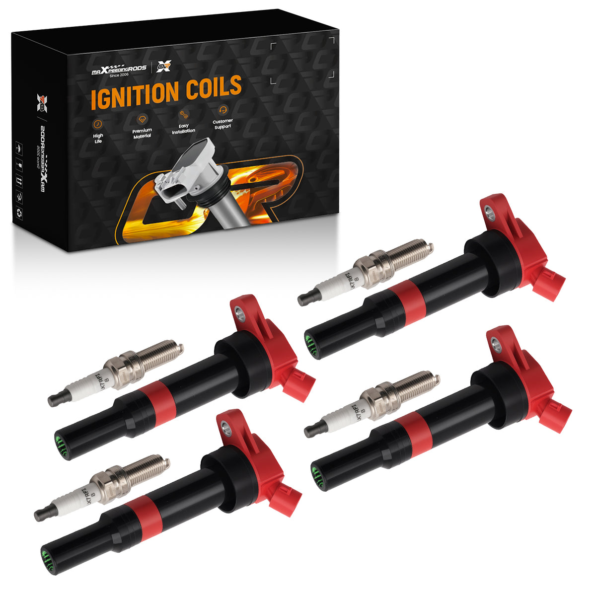 4Pcs Ignition Coil Pack & Iridium Spark Plug Kit compatible For Kia Rondo 2.0L 2014 Engine