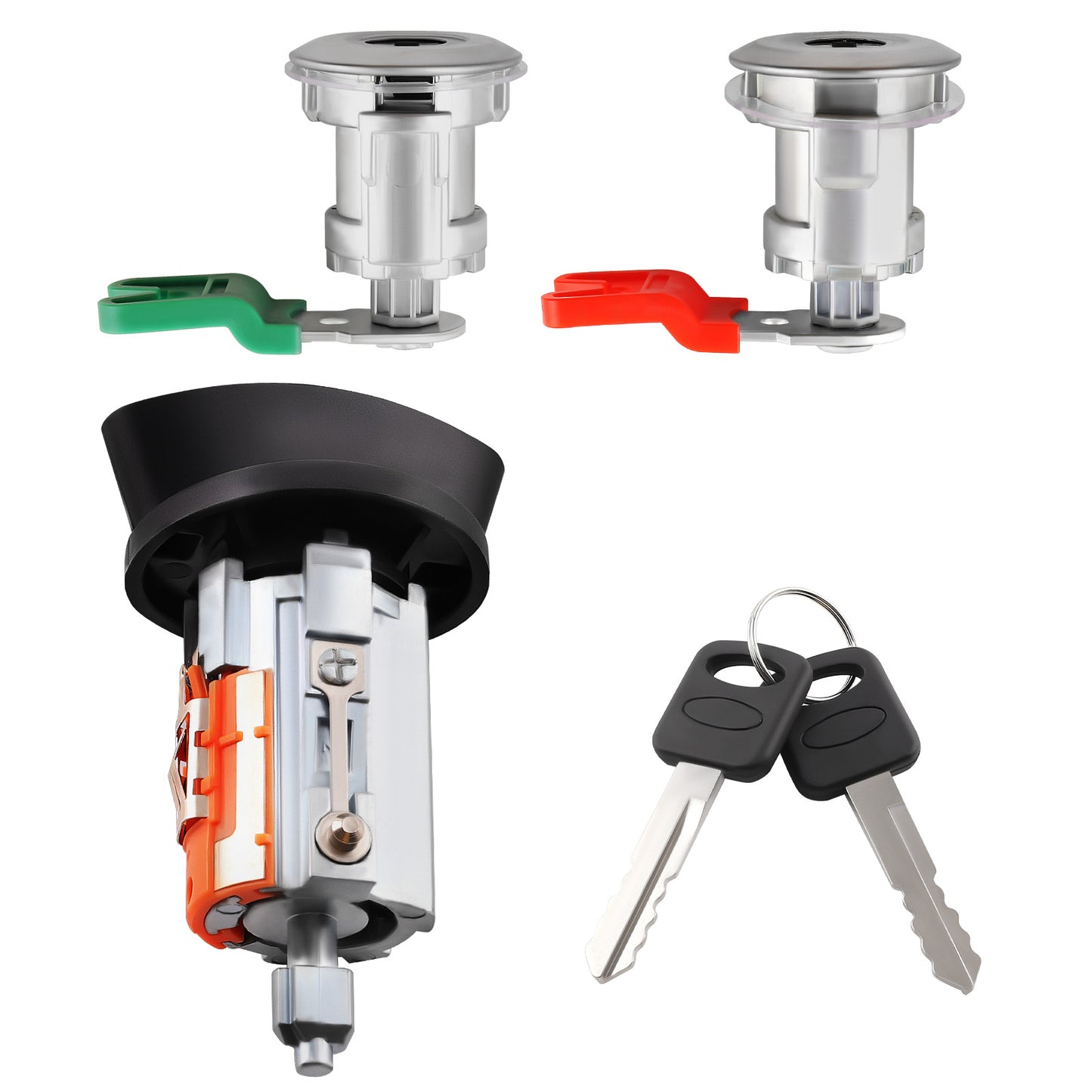 Ignition Switch Lock Cylinder + Pair (2) Door Lock Cylinder W/2 Keys compatible For Ford