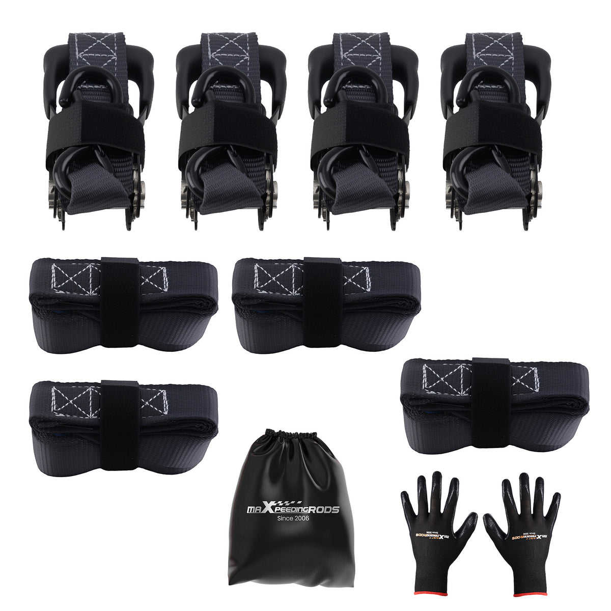 4 Pack Retractable Ratchet Tie Down Straps 1.6 x 8 5208 lb Heaty Duty Black