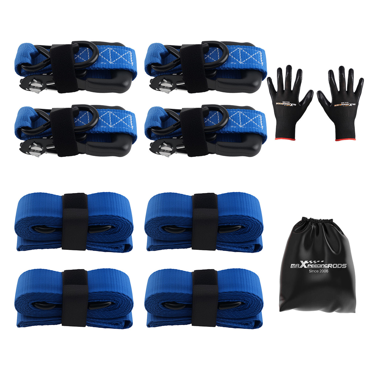4 Pack Retractable Ratchet Tie Down Straps 1.6 x 8 5208 lb Heaty Duty Blue