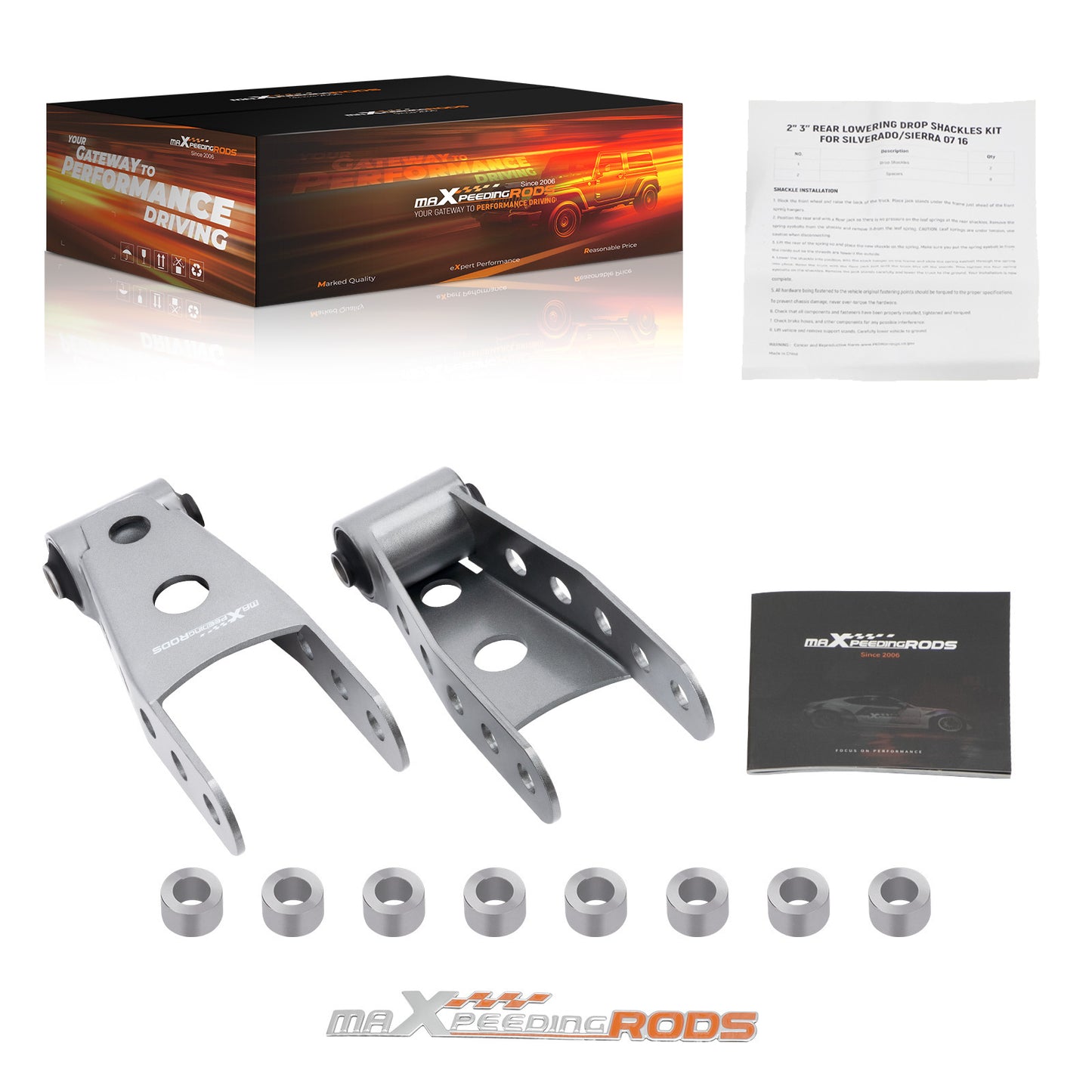 2-3 Rear Drop Shackle Lowering Kit compatible For GMC Sierra 1500 1/2 Ton 07-2018