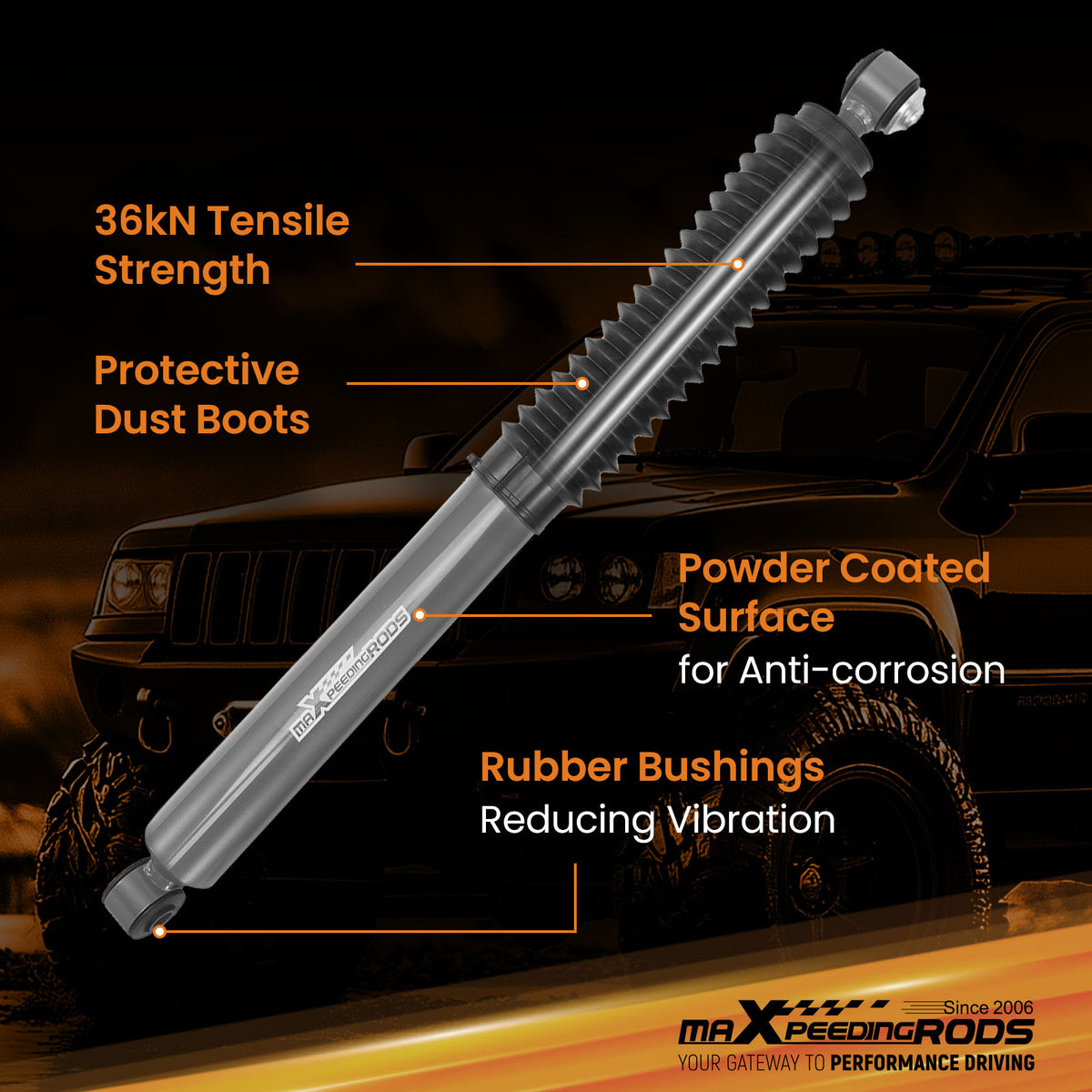 3-4 Lift Rear Shock Kit compatible For Jeep Grand Cherokee 1999-2004 2WD 4WD Off Road