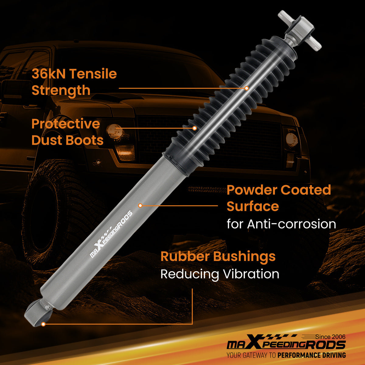 Lifted 0-4" Rear Shock Absorbers compatible For Jeep Cherokee XJ 84-01 Triple-chromed Rod