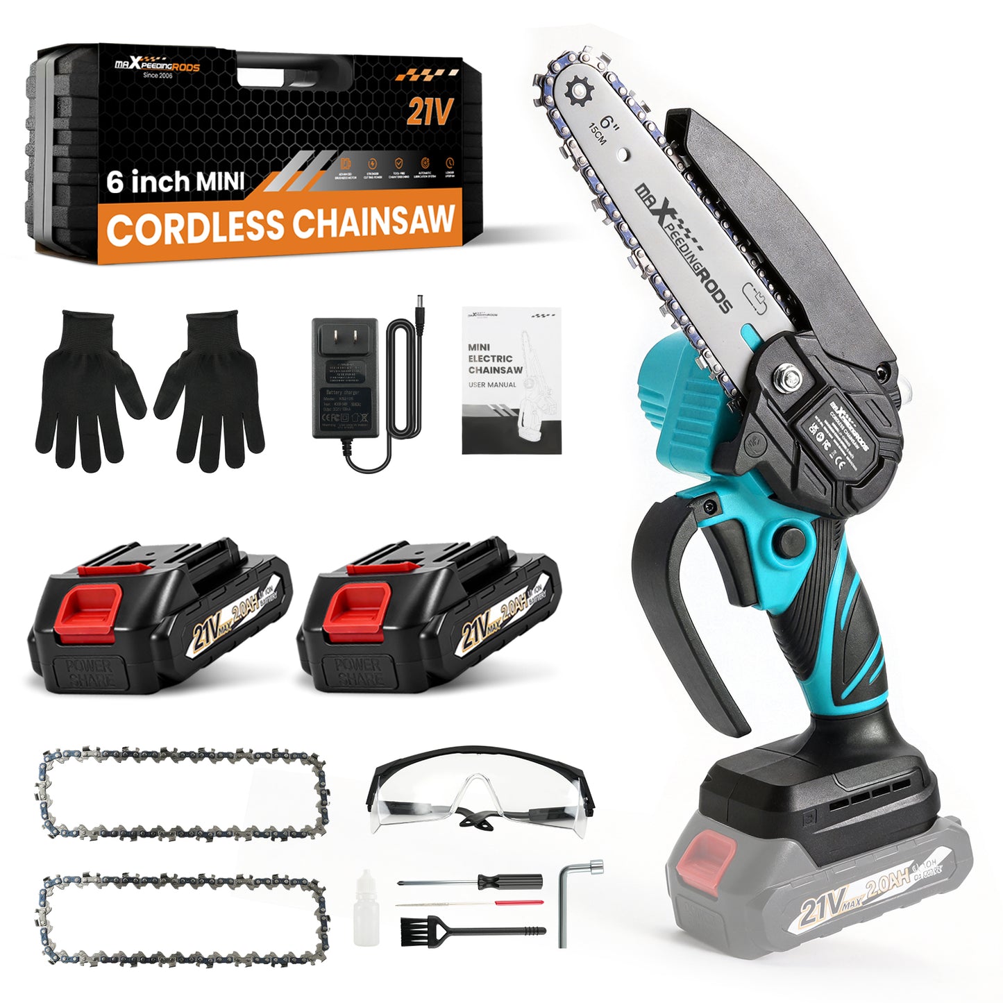 21V Cordless compatible For Mini Chainsaw 2 Battery Wood Cutting Garden Pruning 3 Chain