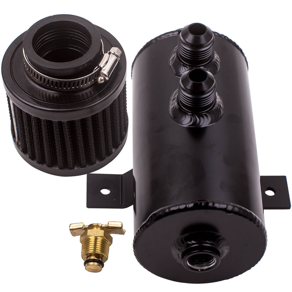 Black Aluminum Alloy Coolant Radiator Engine Oil Catch Can Tank Bottle with Cap