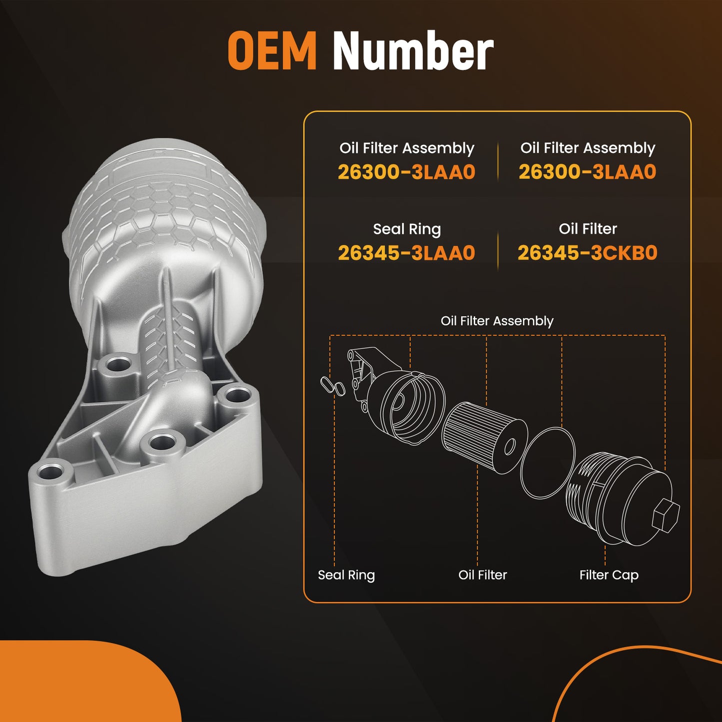 Oil Filter Housing compatible For Kia Sorento 2.4L 3.3L 2019-2020 263003LAA0 Aluminum