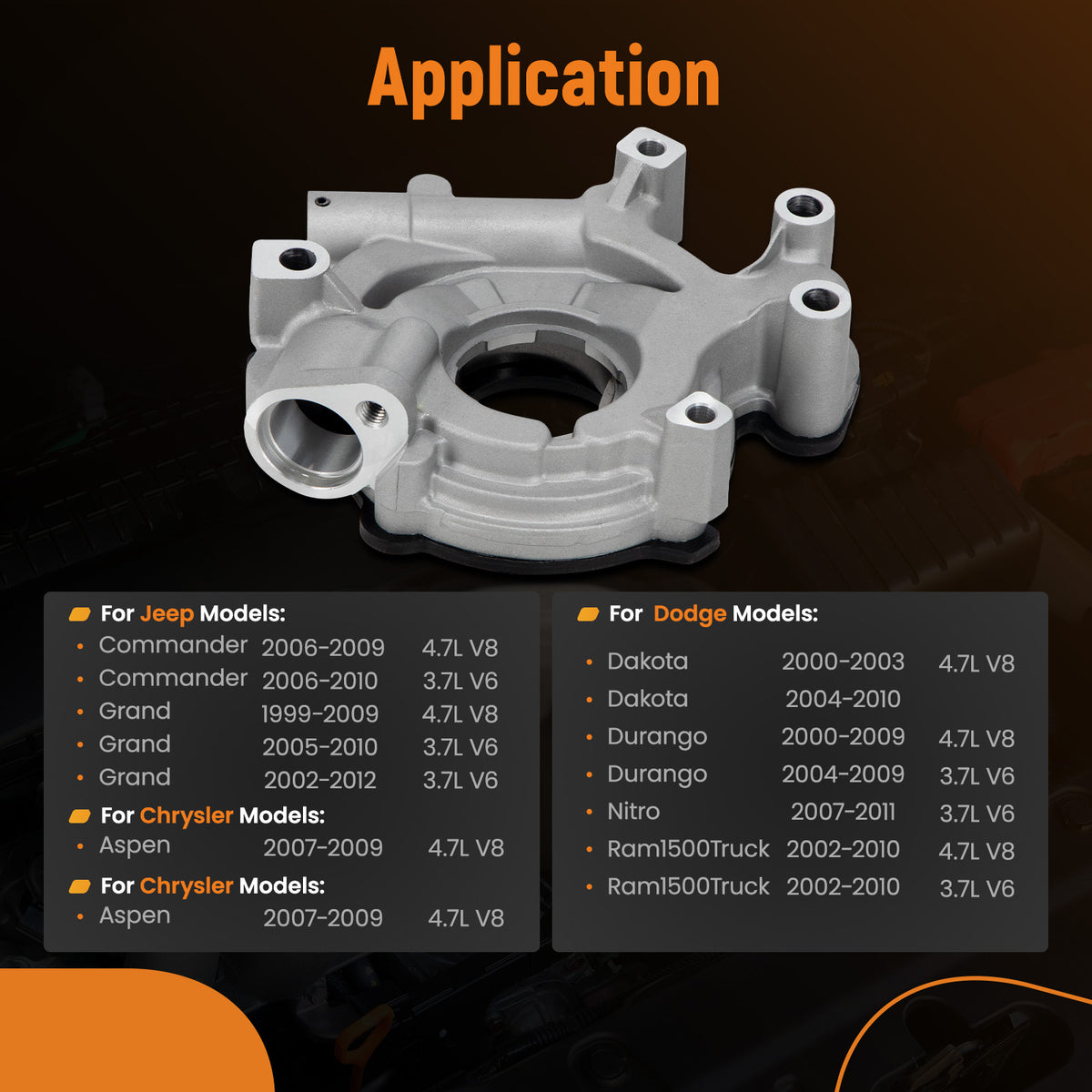 New Oil Pump compatible For Jeep Grand Cherokee compatible For Dodge Ram 1500 compatible For Mitsubishi 3.7L 4.7L 06-09