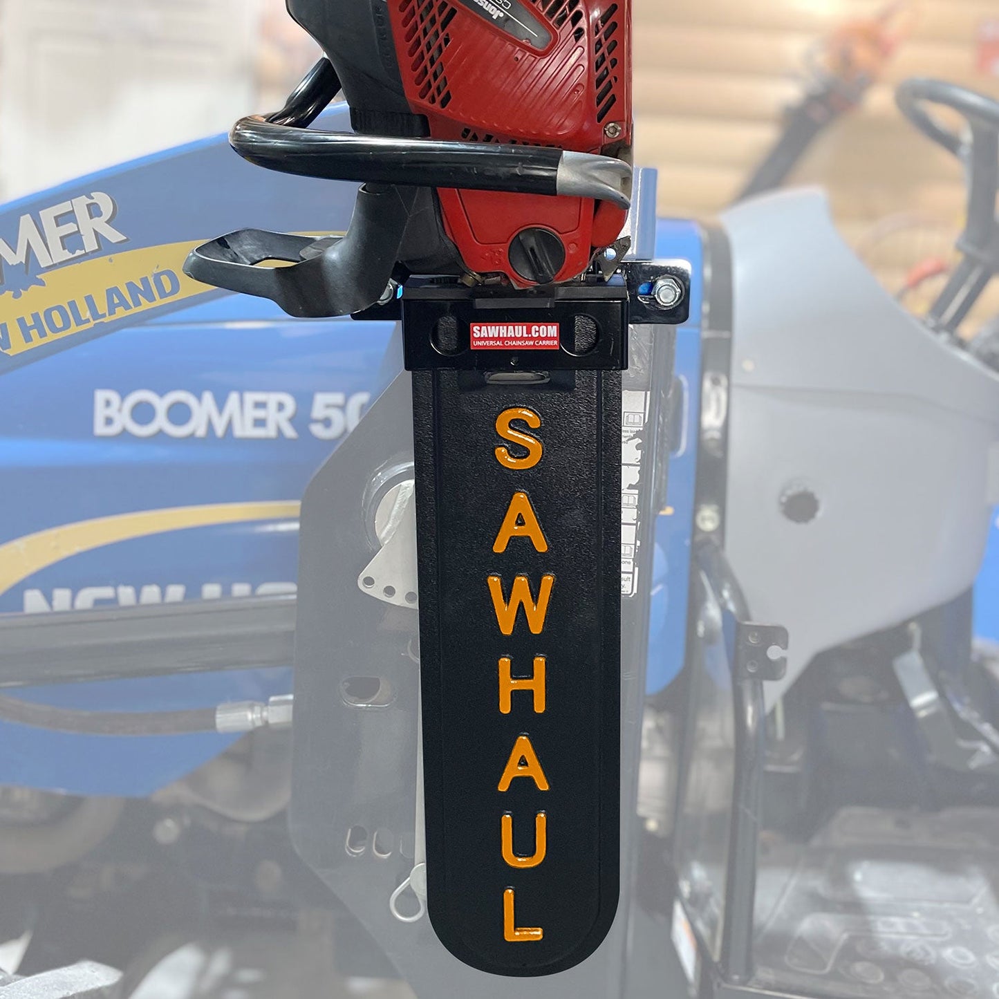 SawHaul Universal Chainsaw Carrier FIXED MOUNT for TRACTOR LOADER ARMS