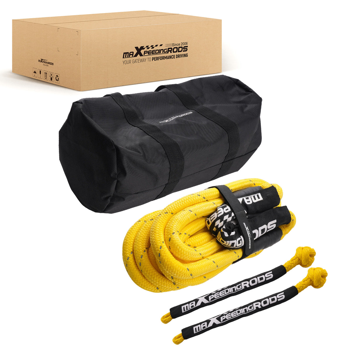 1in Nylon Tow Rope 30ft For Off-Road Vehicles 30864lbs + Storage Bag Shackles