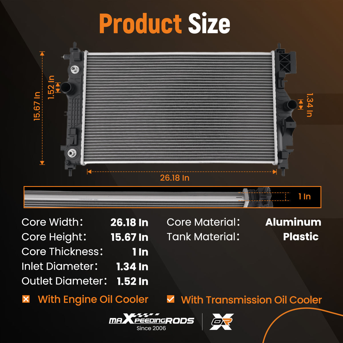 Aluminum Core Radiator compatible For Buick Cascada compatible For Chevy Cruze 1.4L 1.8L GM3010574