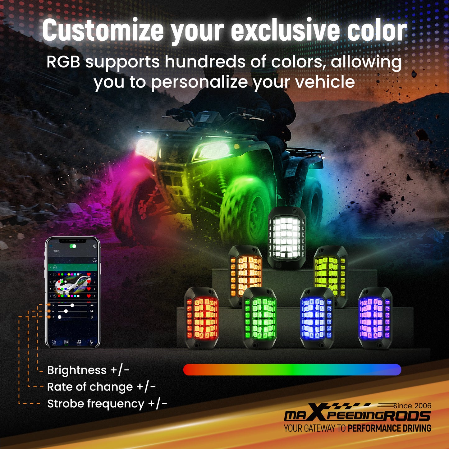 8 Pods RGB LED Rock Lights For Car Truck SUV ATV UTV compatible For Jeep Waterproof 12V DC