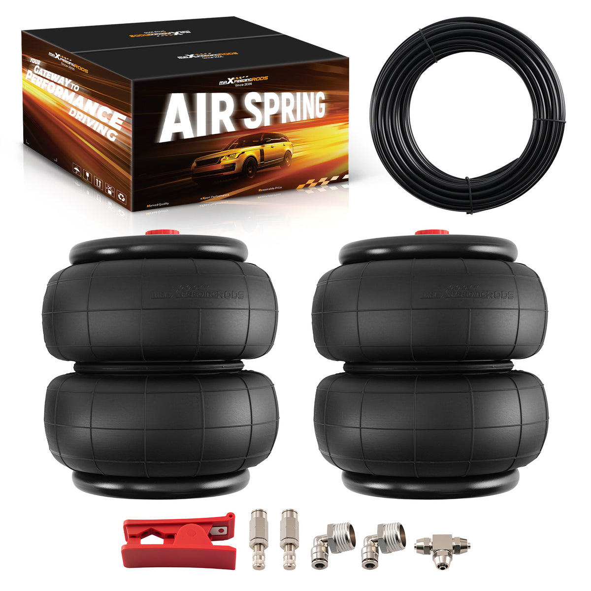 Pair 2600lbs Air Spring Bags 1/2npt + Air Fitting Line compatible For Sierra 1500