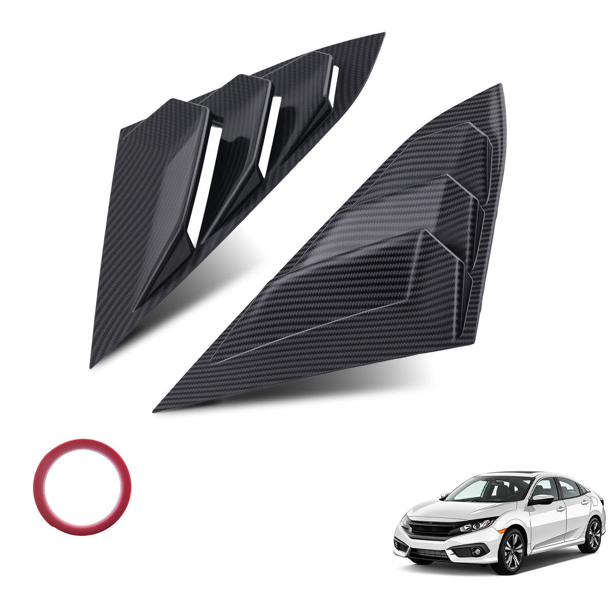 Car Quarter Louvers Window compatible for Honda Civic 2016-2020 Sedan Carbon Fiber Look