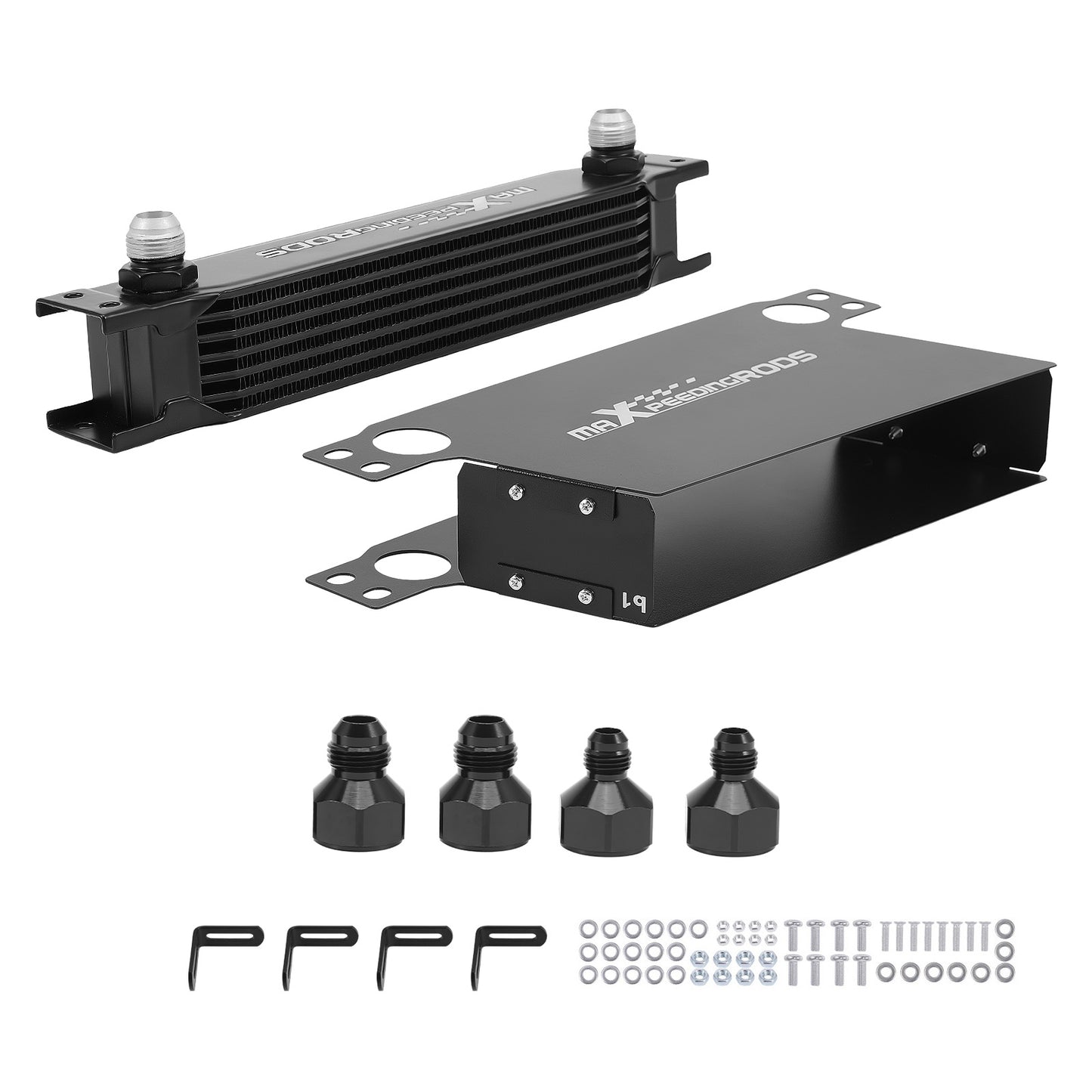 Universal Transmission Oil Cooler 7 Row 10AN Aluminum British Style Black Kit