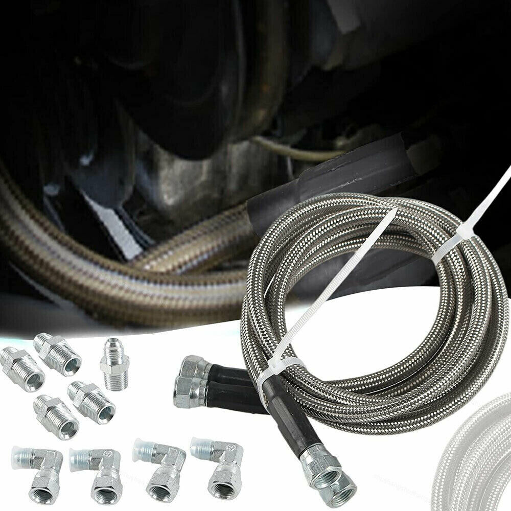 SS Braided Transmission Cooler Hose Lines Fittings TH350 700R4 TH400 52" Length