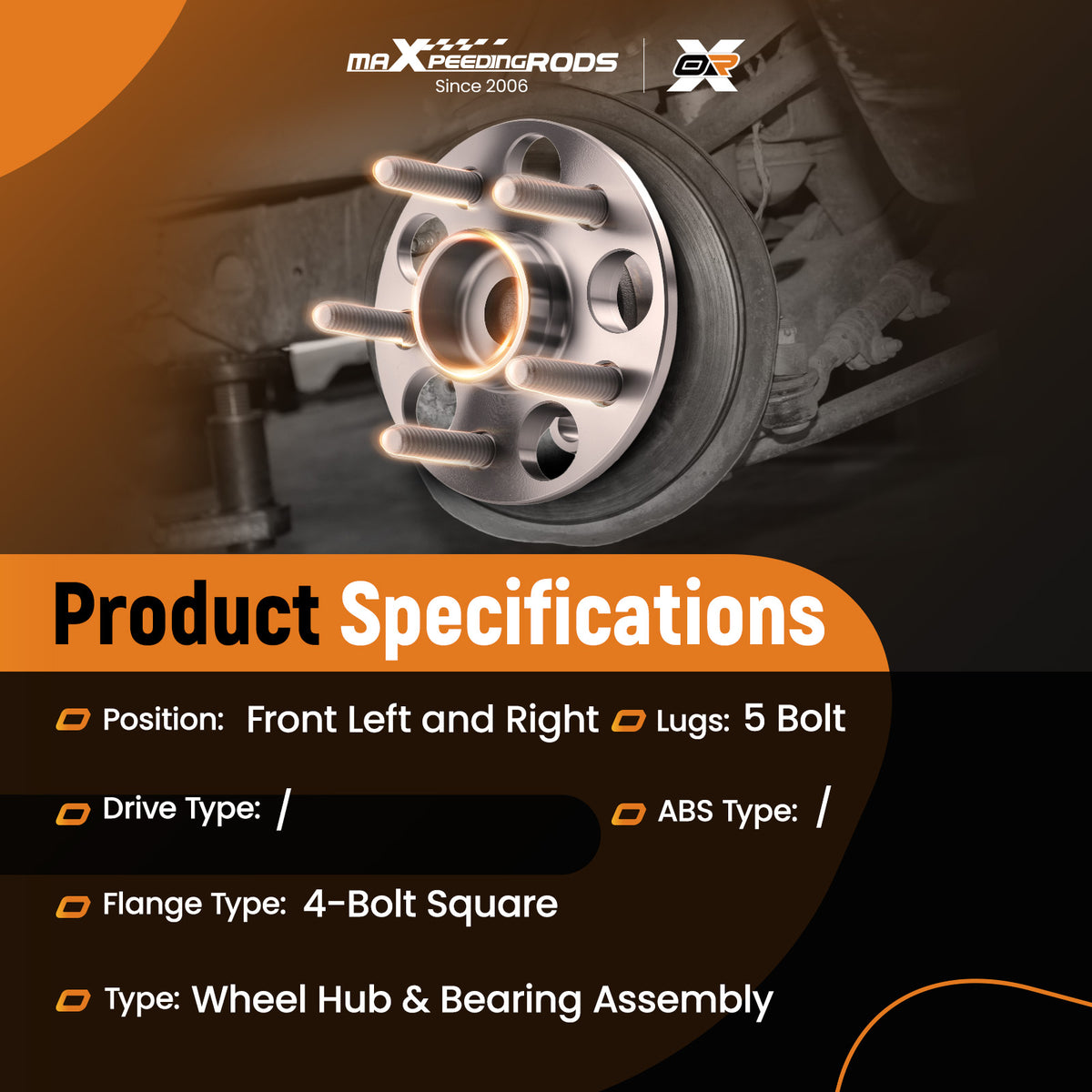 Rear Wheel Bearing Assembly compatible For Toyota Prius 512505 2010-15 Square Flange