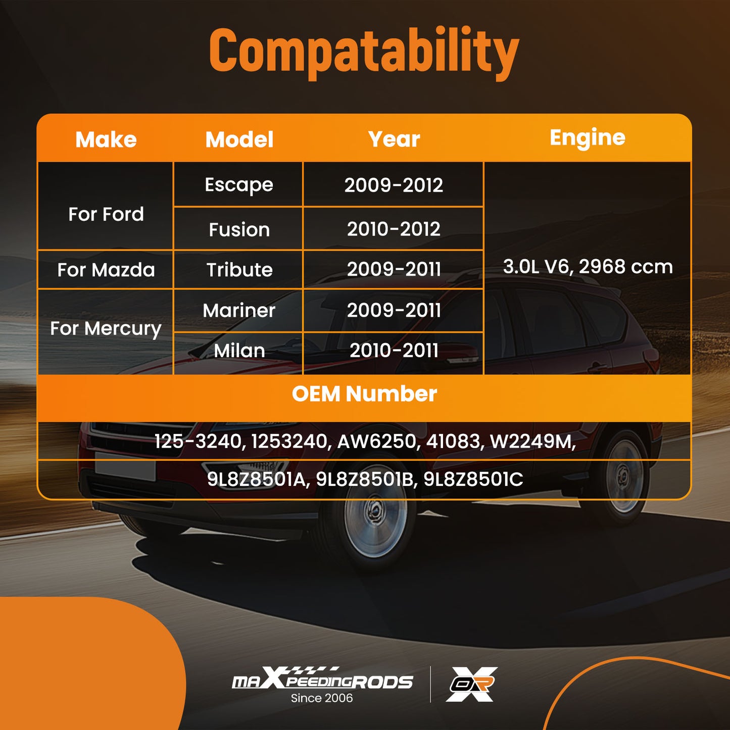 Coolant Water Pump Assembly compatible For Mazda Tribute 3.0L 2009-2011 1253240 W2249M