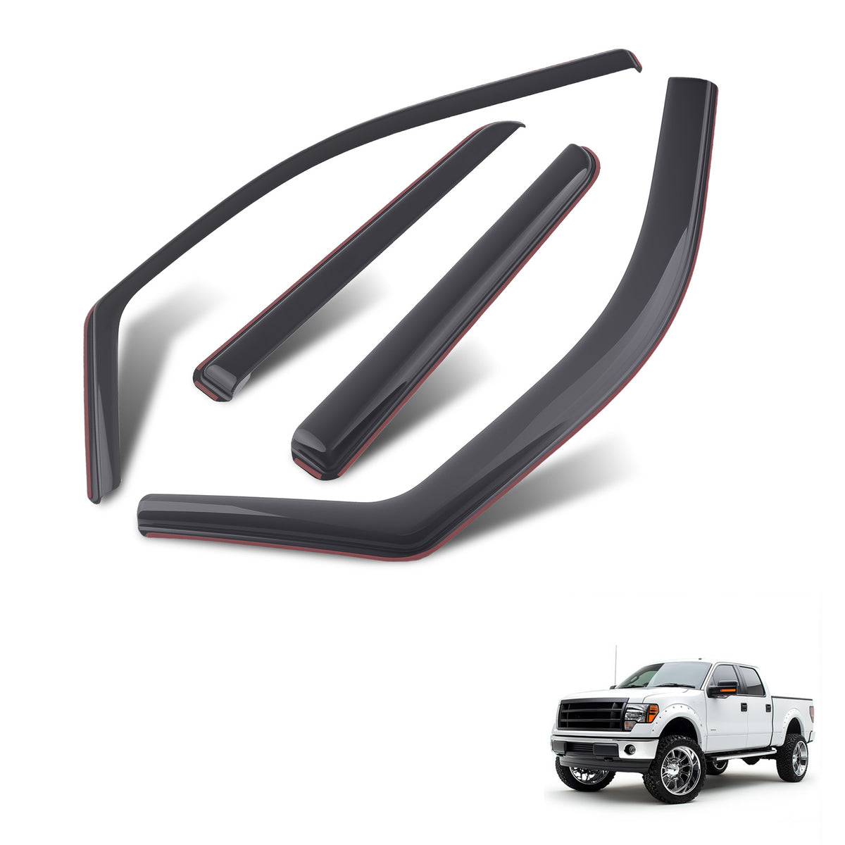 4PC Acrylic Side Guards compatible For Ford F150 2009-2014 Crew Cab Wind Deflectors