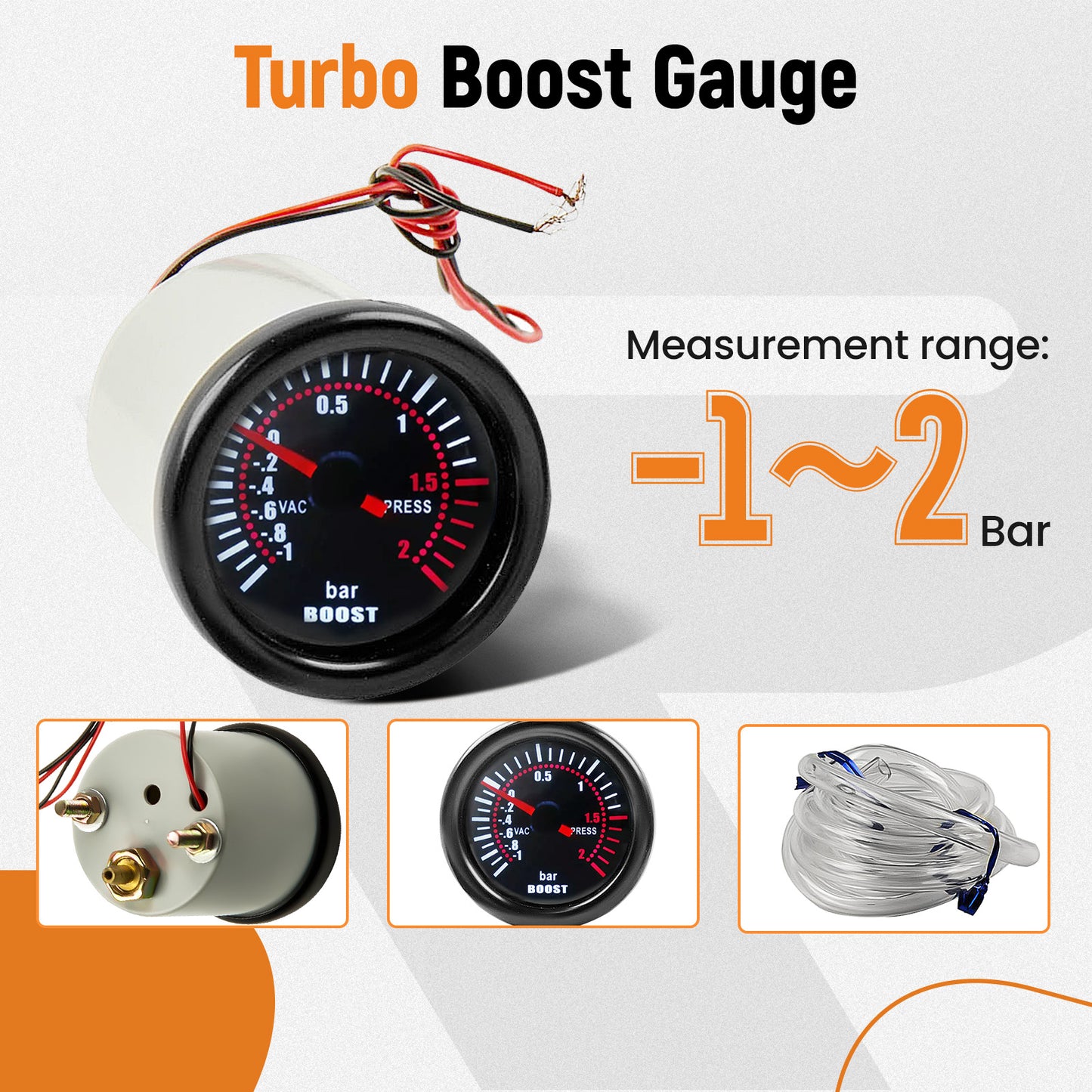 2 52mm Digital Boost Gauge 0-30psi 1-2bar Pressure Turbo Meter LED Display