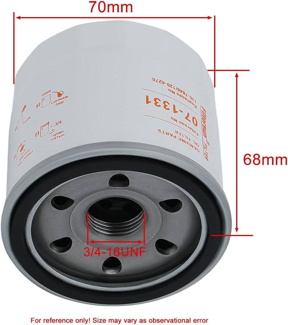 07-1475 Oil Filter for MTD 751-12690 Cub Cadet 4P90HU 4P90HUA 4P90HUB 4P90JHA Craftsman LT1500 LT3800 LT4200 T1000 T1200 Engine Mower # 951-12690