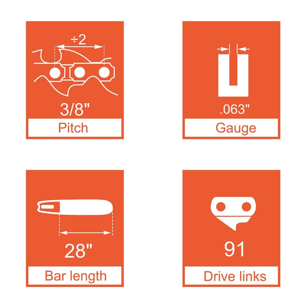 Hipa 28 Inch Full Skip Chain 3/8 Picth .063 Gauge 91 DL For Stihl MS660 MS661 MS461 MS460 MS440 MS391 MS390 Magnum 038 044 046 Chainsaw