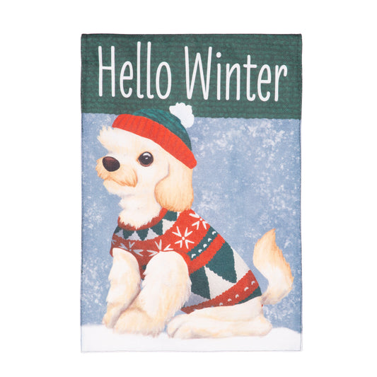 Winter Pup Burlap Garden Flag