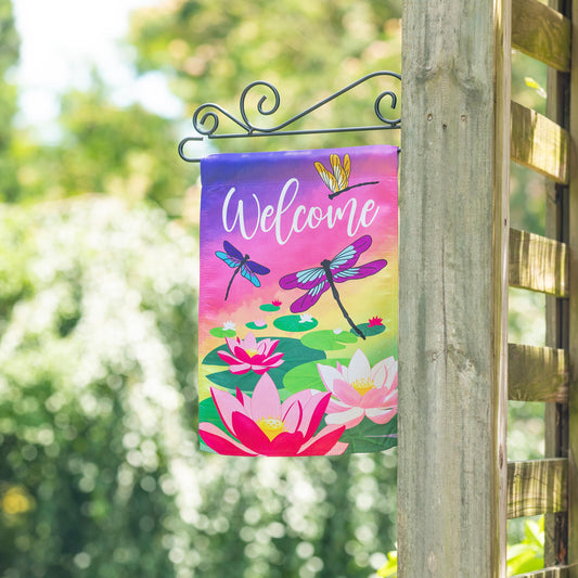 Welcome Dragonfly with Lily Pads Garden Lustre Flag