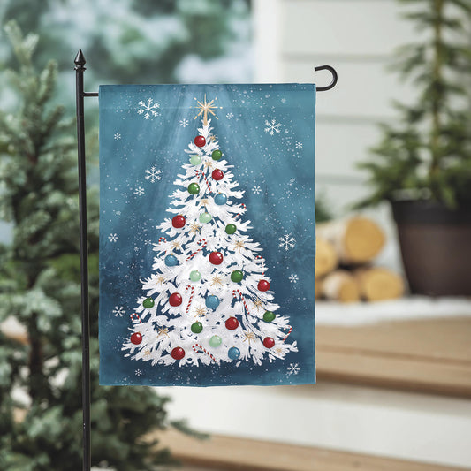 White Christmas Tree Burlap Garden Flag