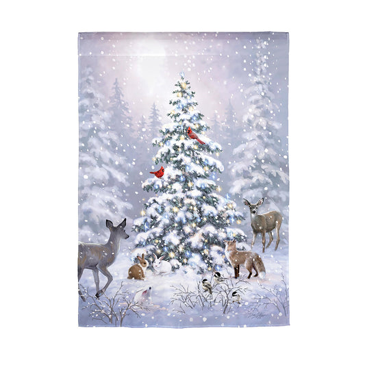 Woodland Christmas Garden Satin Flag