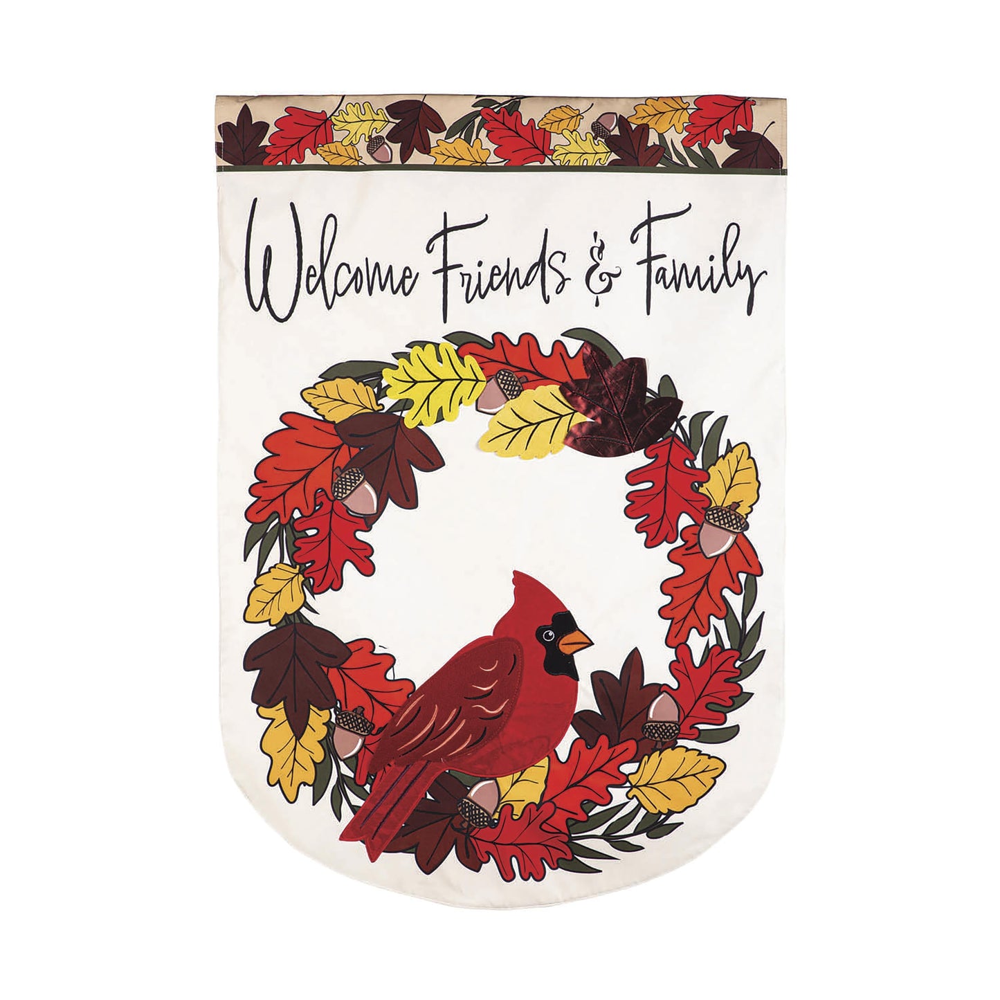 Welcome Friends & Family Cardinal Applique Garden Flag