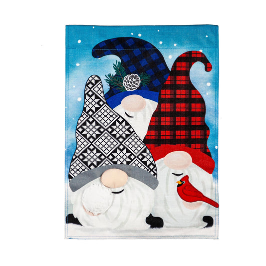 Winter Gnome Friends Garden Burlap Flag