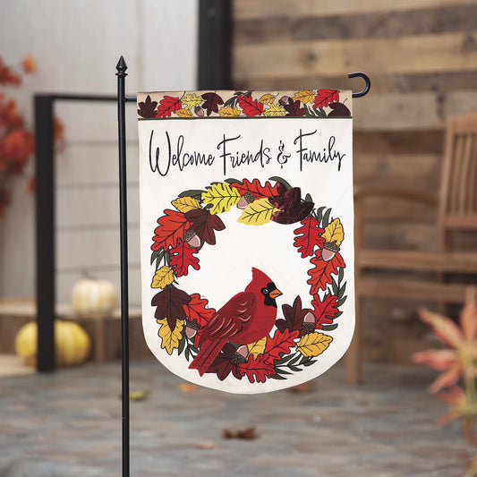 Welcome Friends & Family Cardinal Applique Garden Flag