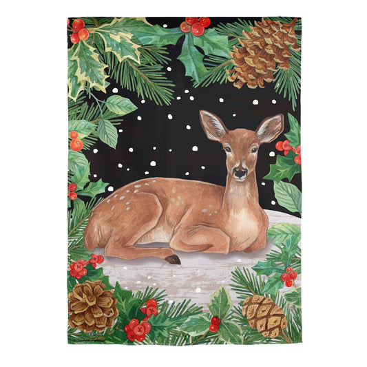Woodland Peace on Earth Deer Suede House Flag