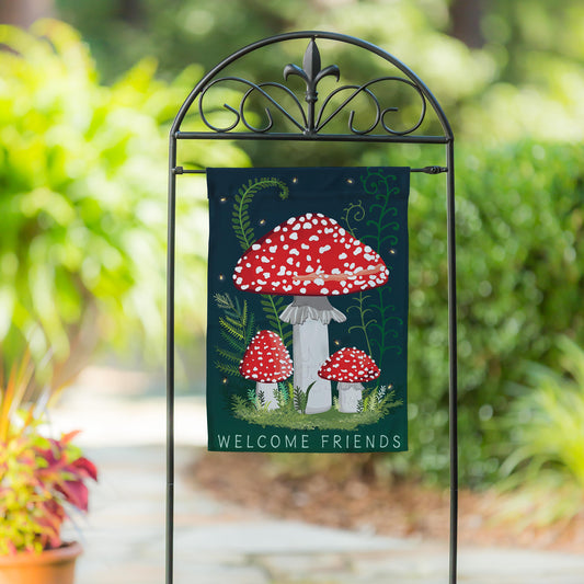 Welcome Friends Mushroom Garden Linen Garden Flag